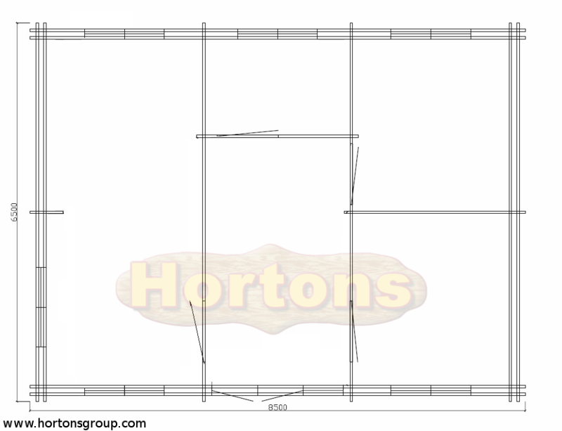 56 sqm Twinskin log house 45-45mm logs (8.5m x 6.5m)